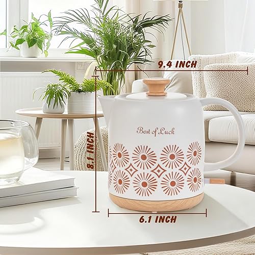 Miniatura 2 de Hervidor eléctrico de cerámica de 1 cuarto de galón, apagado automático, tetera de porcelana, caldera eléctrica de agua caliente con luz LED,