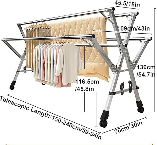 Miniatura 6 de Clothes Drying Rack for Laundry Foldable 94ft, Stainless Steel Laundry Drying Rack, Clothes Drying Rack Clothing Folding Indoor Outdoor, Outdoor