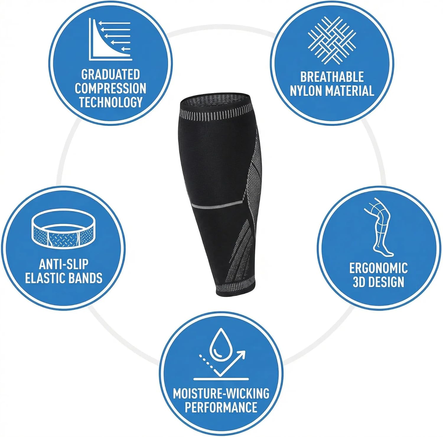 Calf Compression Sleeve, Calves Elastic Compression Supports Leg Socks for Men Women, Calf Support Brace for Running