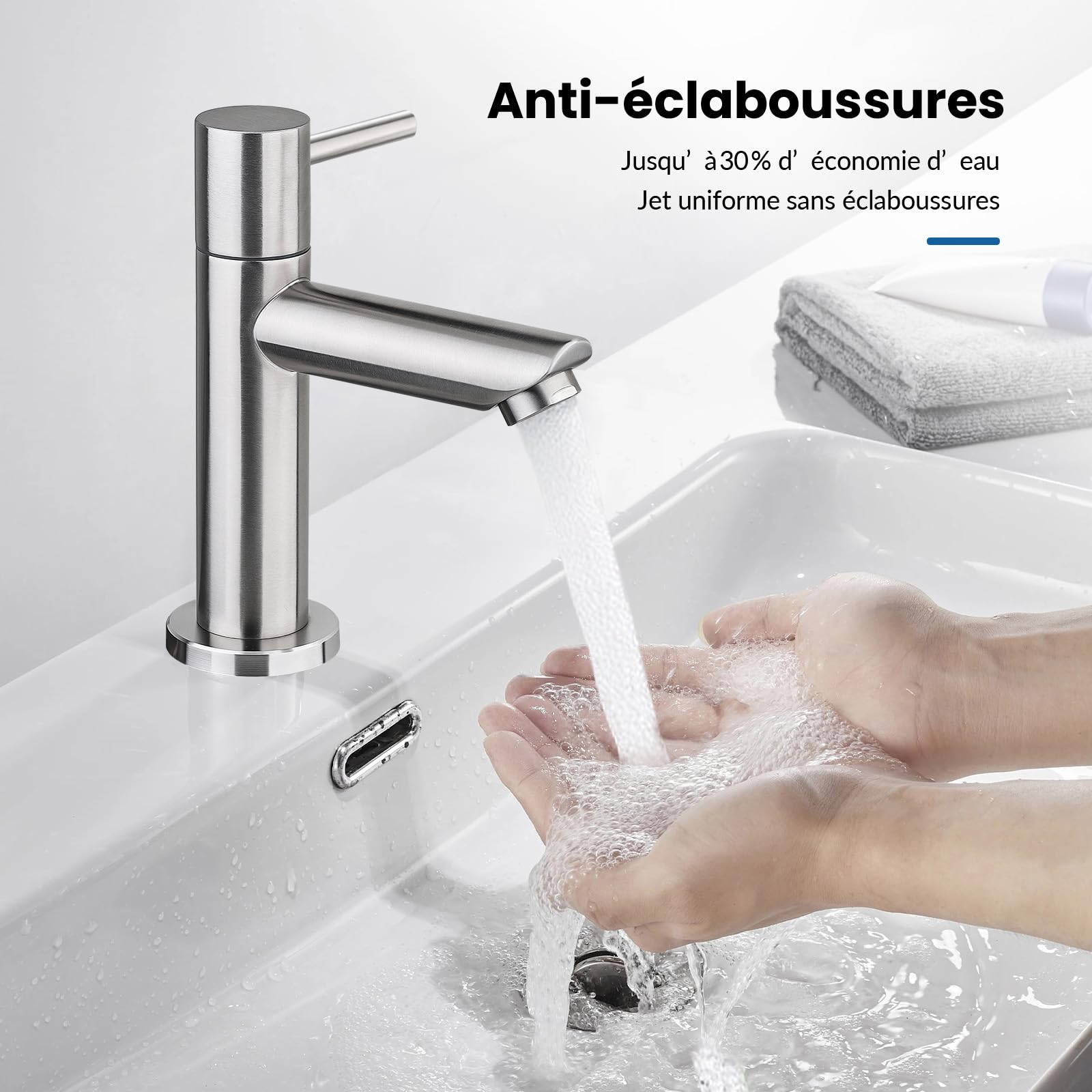 Ibergrif M18103 Mitigeur de lavabo eau froide monocommande acier inoxydable finition brossée
