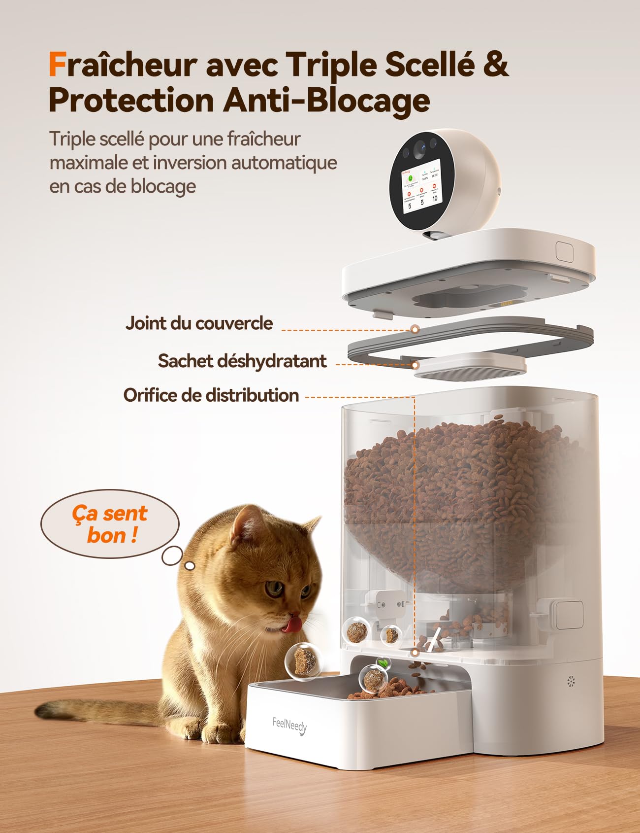 FEELNEEDY 5.5L Distributeur Croquettes Chat Automatique avec HD 3MP 360°Caméra, Wi-FI 2.4G/5G IA Distributeur Croquettes Chien avec Vision Nocturne, Audio Bidirectionnel, Écran IPS & APP Contrôle