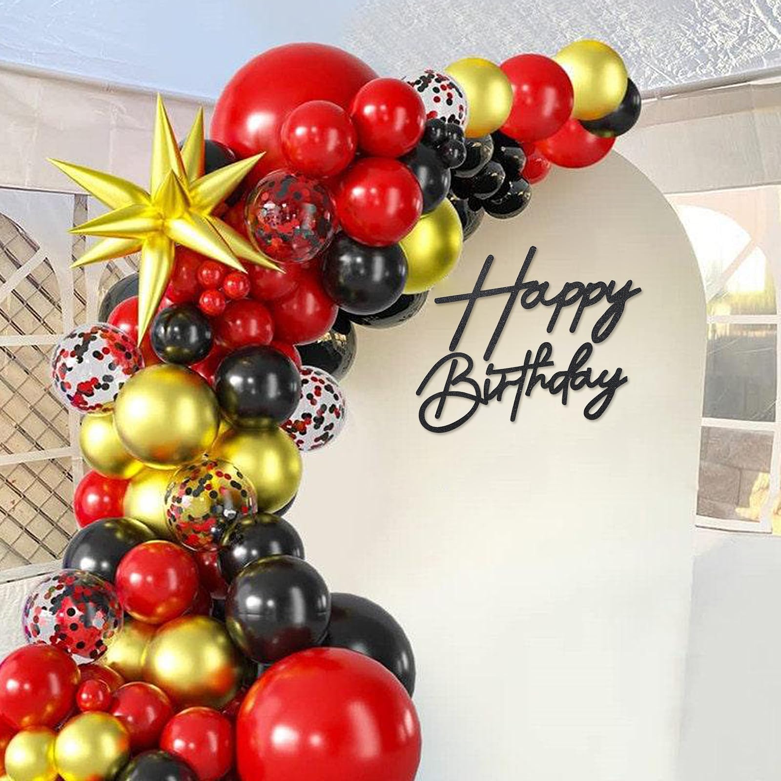 Panneau Anniversaire Panneau "Happy Birthday" En Feutre Pailleté - Décoration Toile De Fond Pour Fête Anniversaire Ou Prénatale - Noir Decoration Anniversaire 1 An