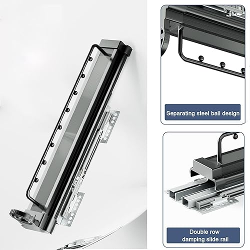 Miniatura 4 de Pull Out Rod for Wardrobe Organizer, Thickened aluminum alloy, with Pull Handle Closet Pull Out Clothes Hanger, Double row damping slide rail,