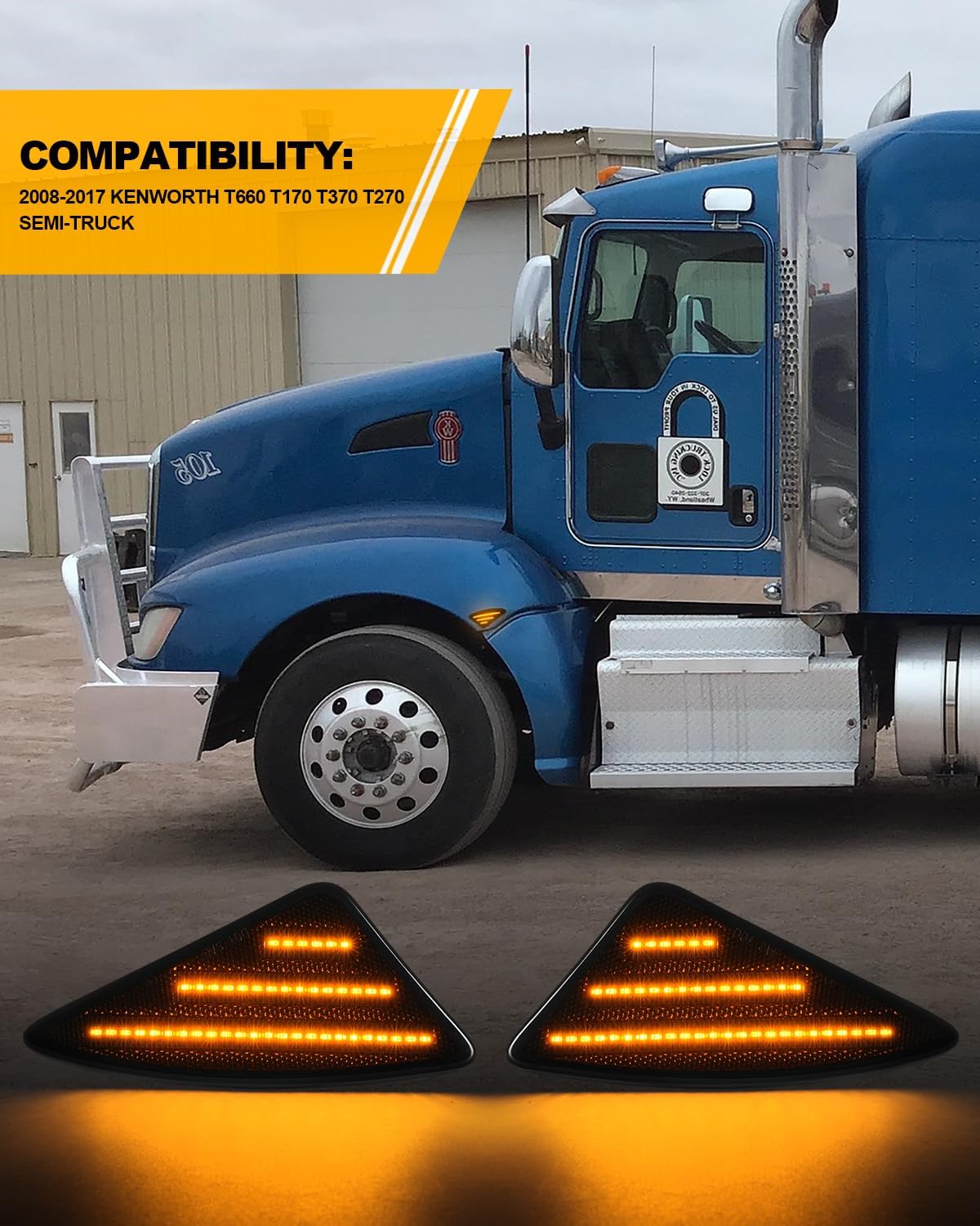 LED Side Marker Lights Compatible with Kenworth T660 T170 T270 T370 Semi Trucks 2008-2021,Turn Signal Lights Smoked Lens,Plug&Play, Waterproof(Normal Flash)