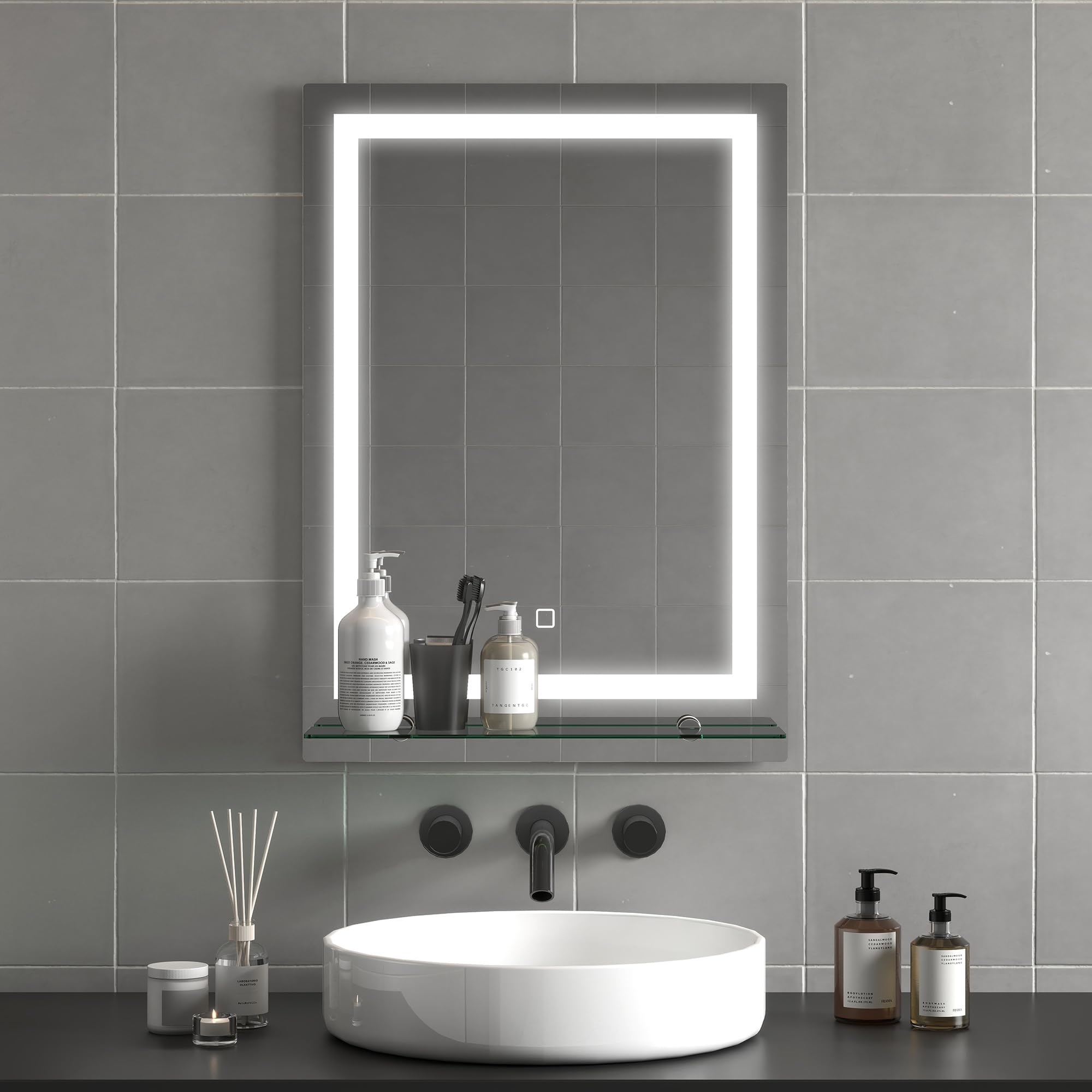 kleankin Badspiegel mit Beleuchtung, Wandspiegel mit 3 Lichtfarben, IP44 Lichtspiegel mit Touch-Schalter, Memory-Funktion, Badezimmerspiegel mit Anti -Beschlag, 60 x 3 cm