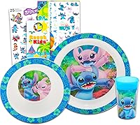 Disney Lilo & Stitch Kids Dinnerware Set - 3pc Plate, Bowl, Tumbler Cup with Stickers, Tattoos | BPA-Free Toddler Flatware Bundle