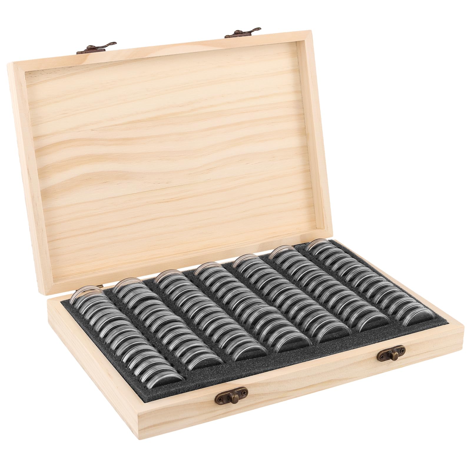 ZOENHOU 100 PCS Wooden Coin Collection Box Coin Holder, Coin Box with Round Clear Coin Capsules - Image 4