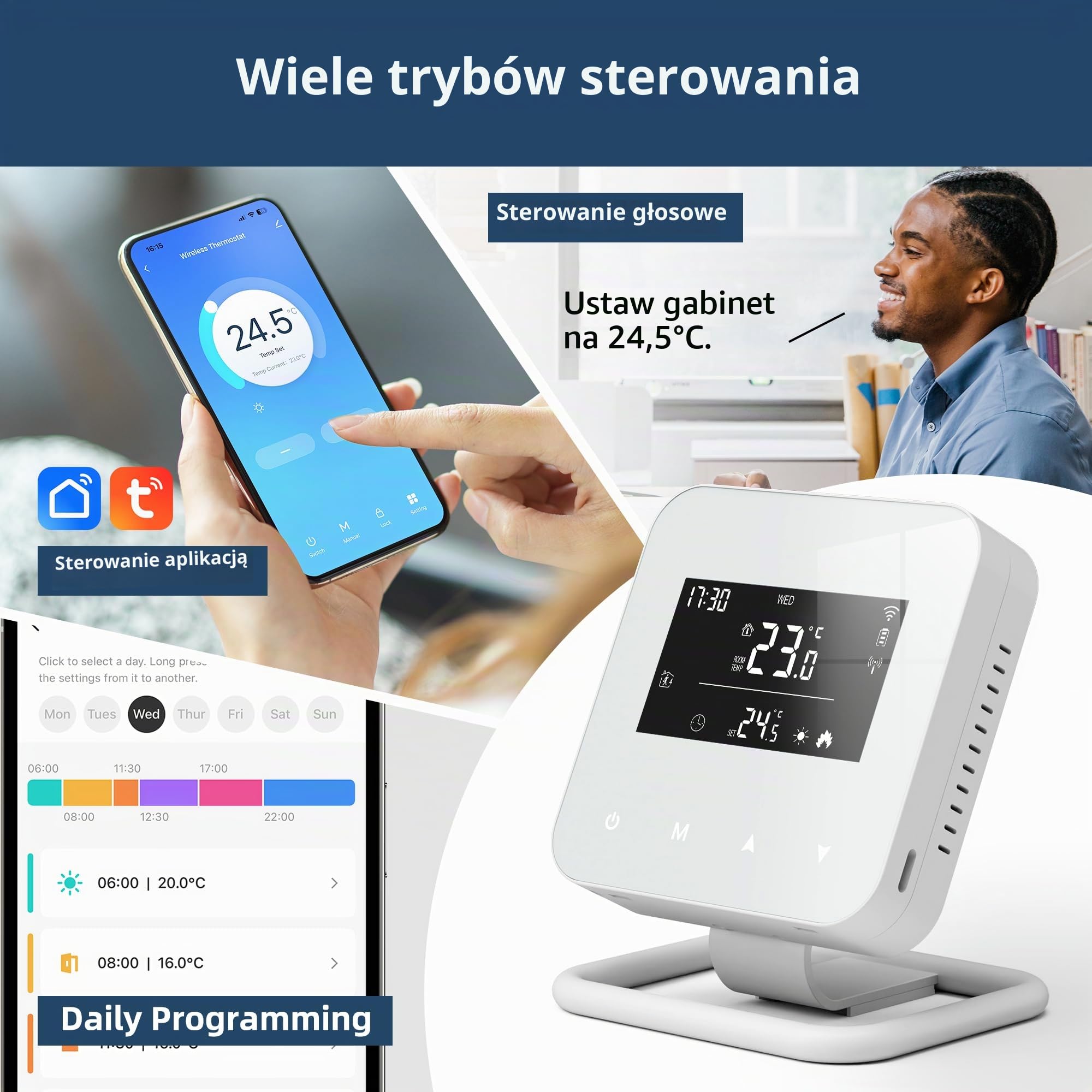 Beok Tuya inteligentny termostat ogrzewanie podłogowe Wi-Fi do wody, ogrzewania podłogowego i kotła gazowego, Tuya Smart, termostat pokojowy, termostat grzewczy, kompatybilny z Alexa Google Assistant