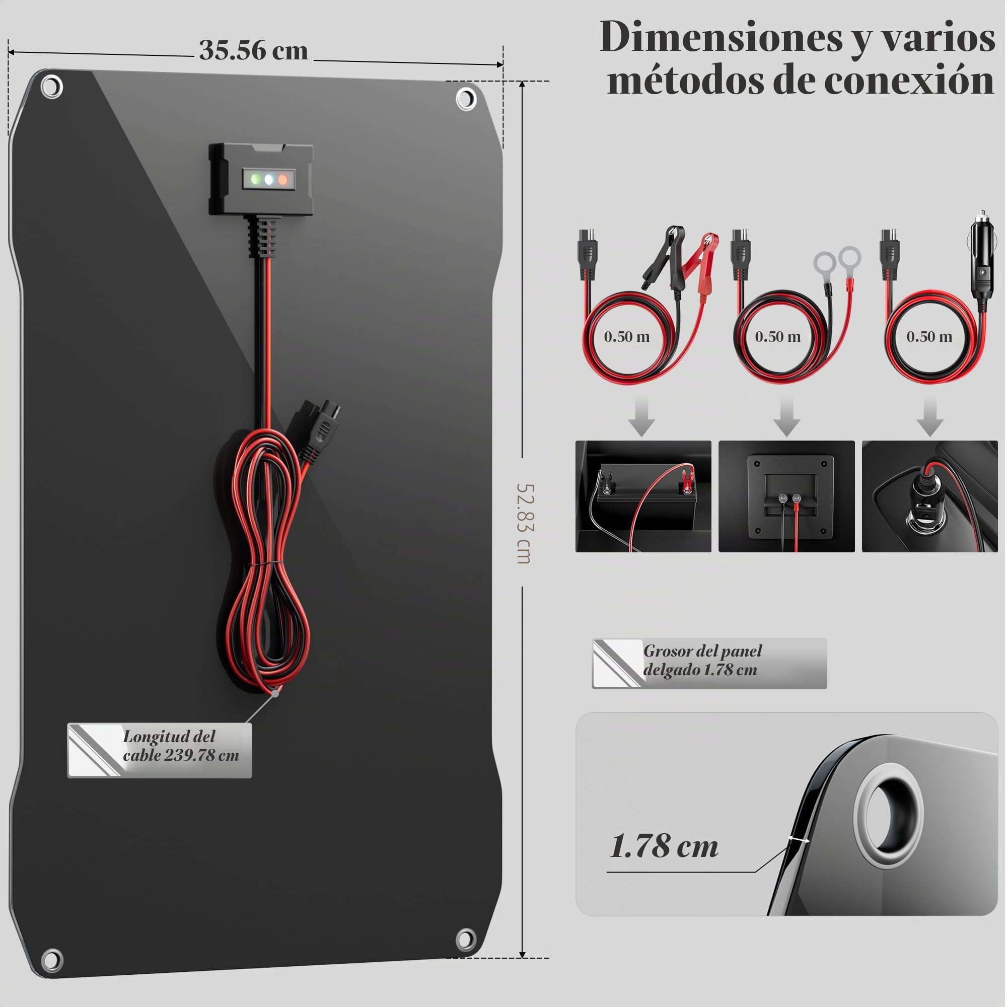 Voltset Cargador de batería portátil de 30 W con panel solar de 12 V para coche, barco, autocaravana y motocicleta