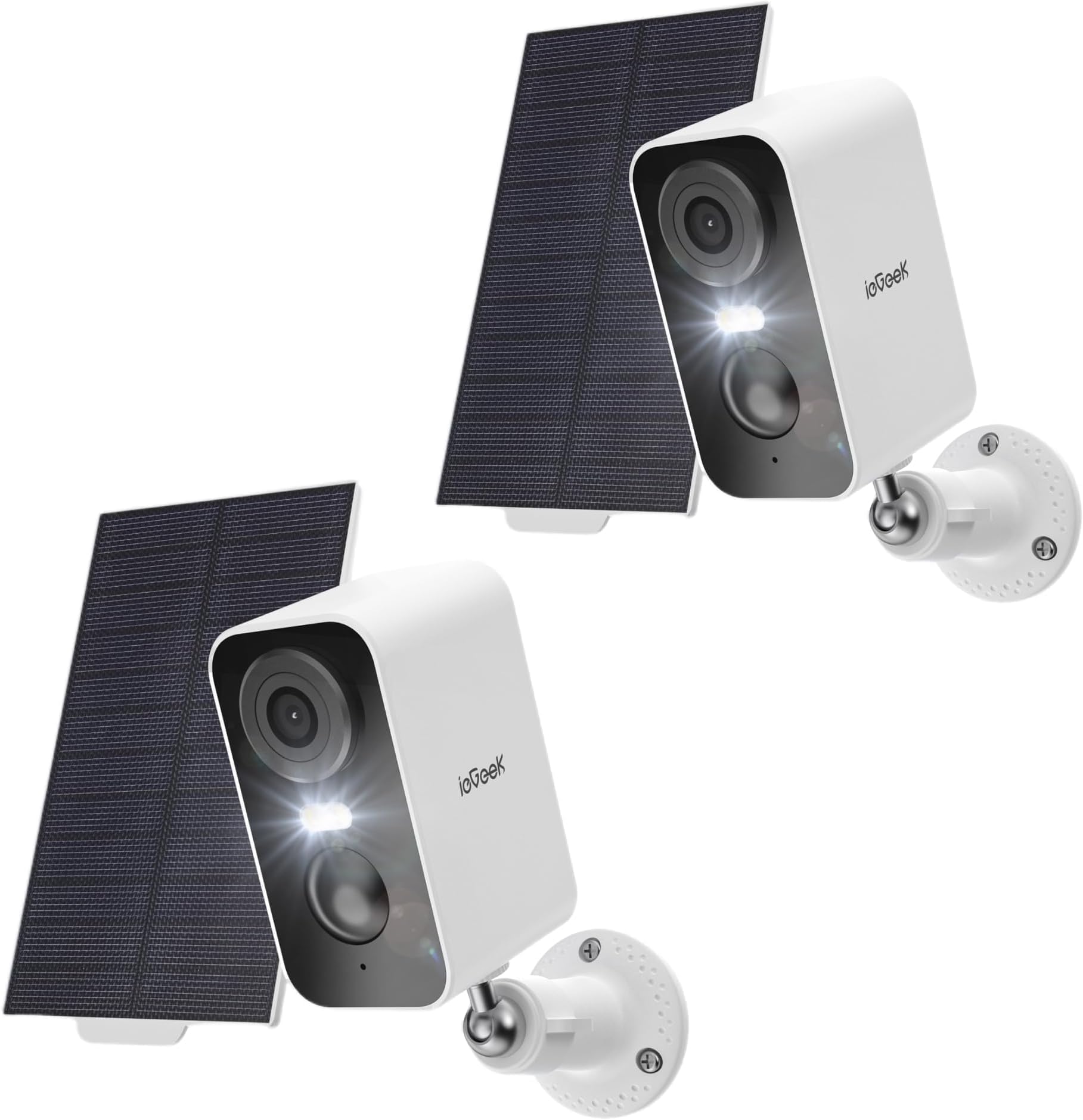 ieGeek Solar Security Cameras Wireless Outdoor, 2 Pack 2K WiFi Battery Camera System for Home Surveillance, Battery Powered Cam with 3MP Color Night Vision, PIR, AI, 2-Way Talk, IP65, Works with Alexa