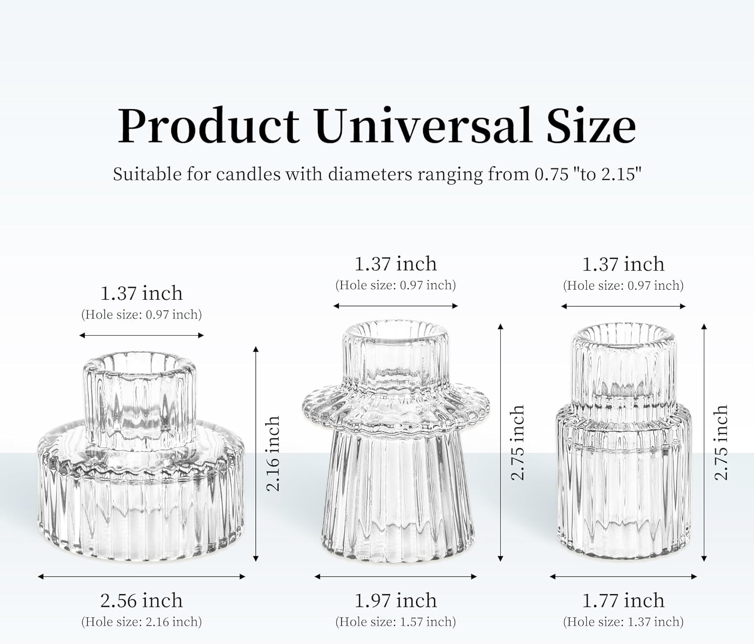 Taper Votive Candle Holder for Pillar Candles Tealight, Candlestick Holder for Wedding Christmas Tea Party, Boho Ribbed Vintage Crystal Glass Table Centerpiece Decor, Bulk Set of 6 (Clear)