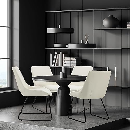 Miniatura 8 de HMeeZnn Juego de 2 sillas de comedor, de piel sintética, tapizadas, modernas, con patas de metal negro para sala de estar, color blanco