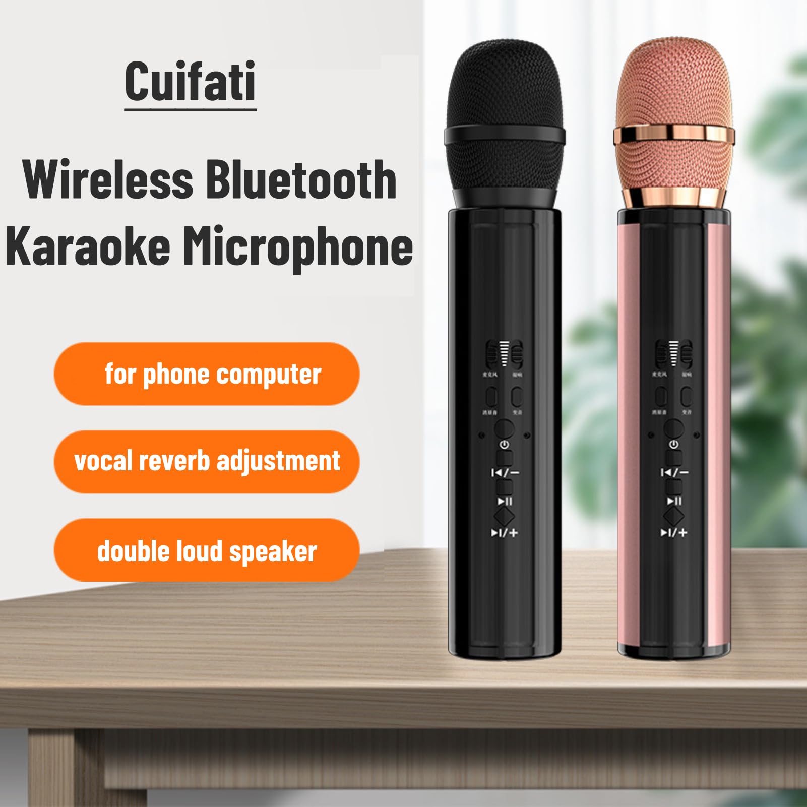 Bezprzewodowy Mikrofon do Karaoke, Stereofoniczny Mikrofon Bluetooth do śpiewania, z funkcją Nagrywania/redukcji Szumów/monitorowania Uszu (Czarny)