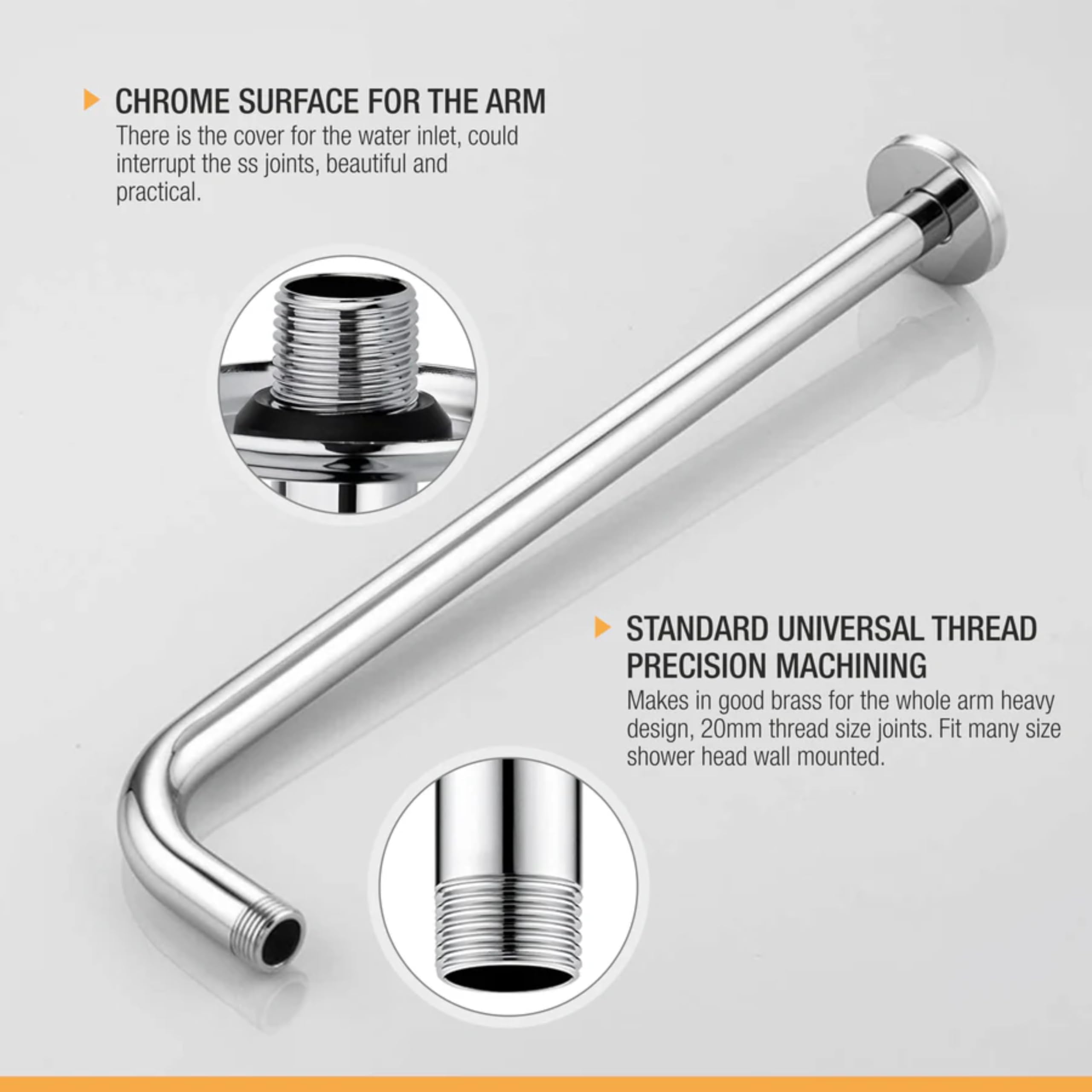 Ruhe® 15 Inches Premium Grade Stainless Steel Full Bend Round Shower Arm | Chrome Finish 1