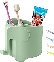 Vista 14 de Soporte para cepillos de dientes para niños, lindo soporte para cepillos de dientes de elefante para niños, soporte para pasta de dientes para baño