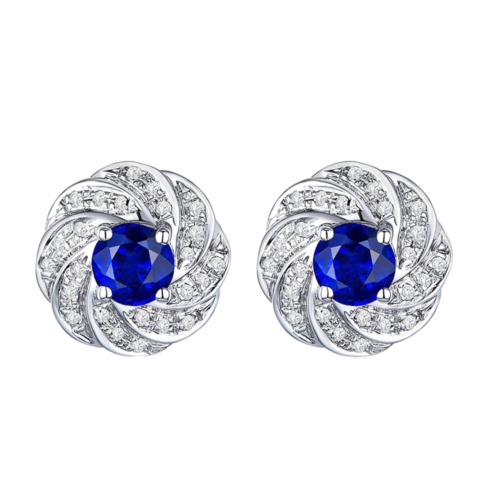 Pendientes de oro real para mujer de 18 quilates Au750 de oro blanco de 0,72 ct, creado en laboratorio, zafiro con diseño trenzado, oro de 18 quilates, colección de oro auténtico, Oro blanco