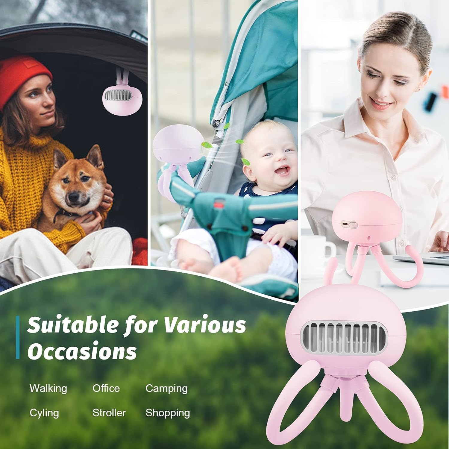 Portable Stroller Fan with Flexible Tripod Legs, Rechargeable Battery Operated Mini USB Fan, Quiet Strong Airflow Personal Fan for Baby Stroller, Car Seat, Travel, Home & Office (Pink) 4