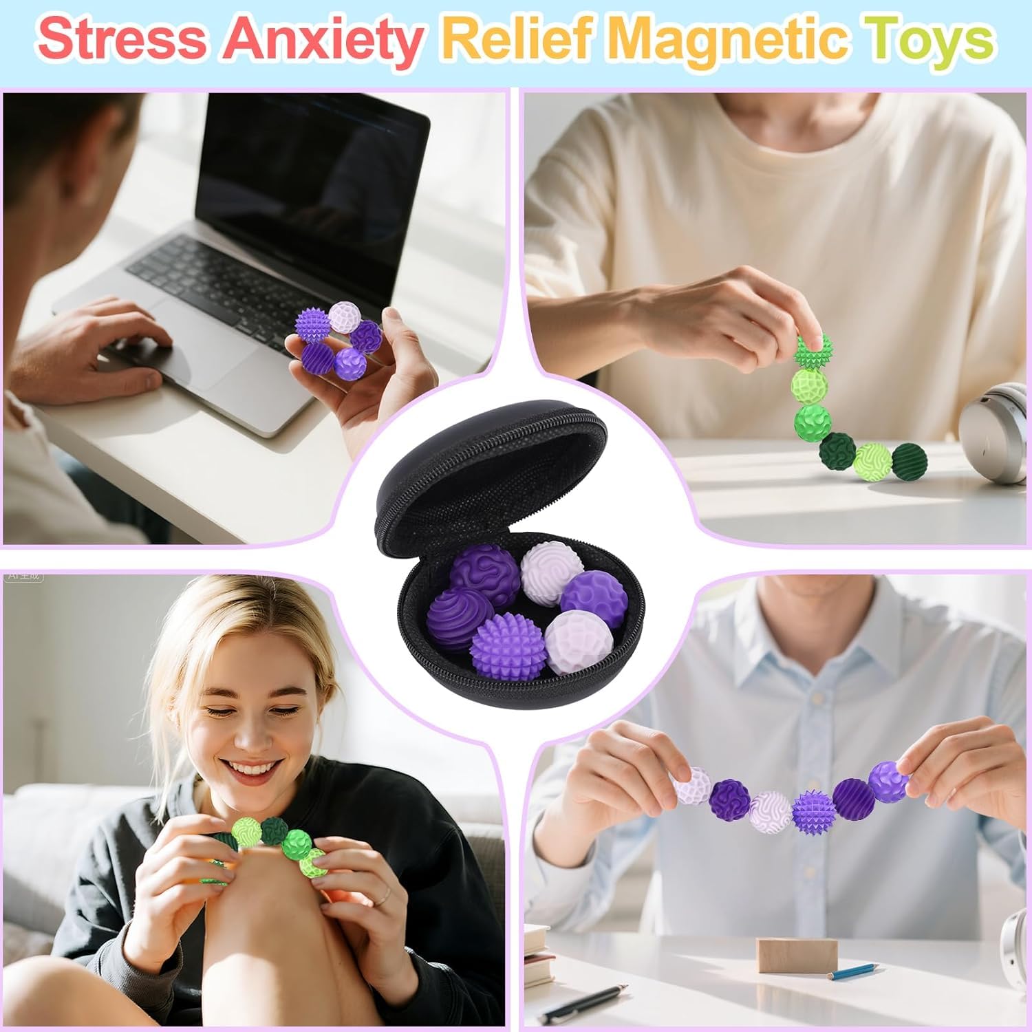 8PCS Magnetic Sensory Fidget Balls, Silicone Magnetic Balls Fidget Toys for Adults Stress Anxiety Relief Sensory Toys - Image 7