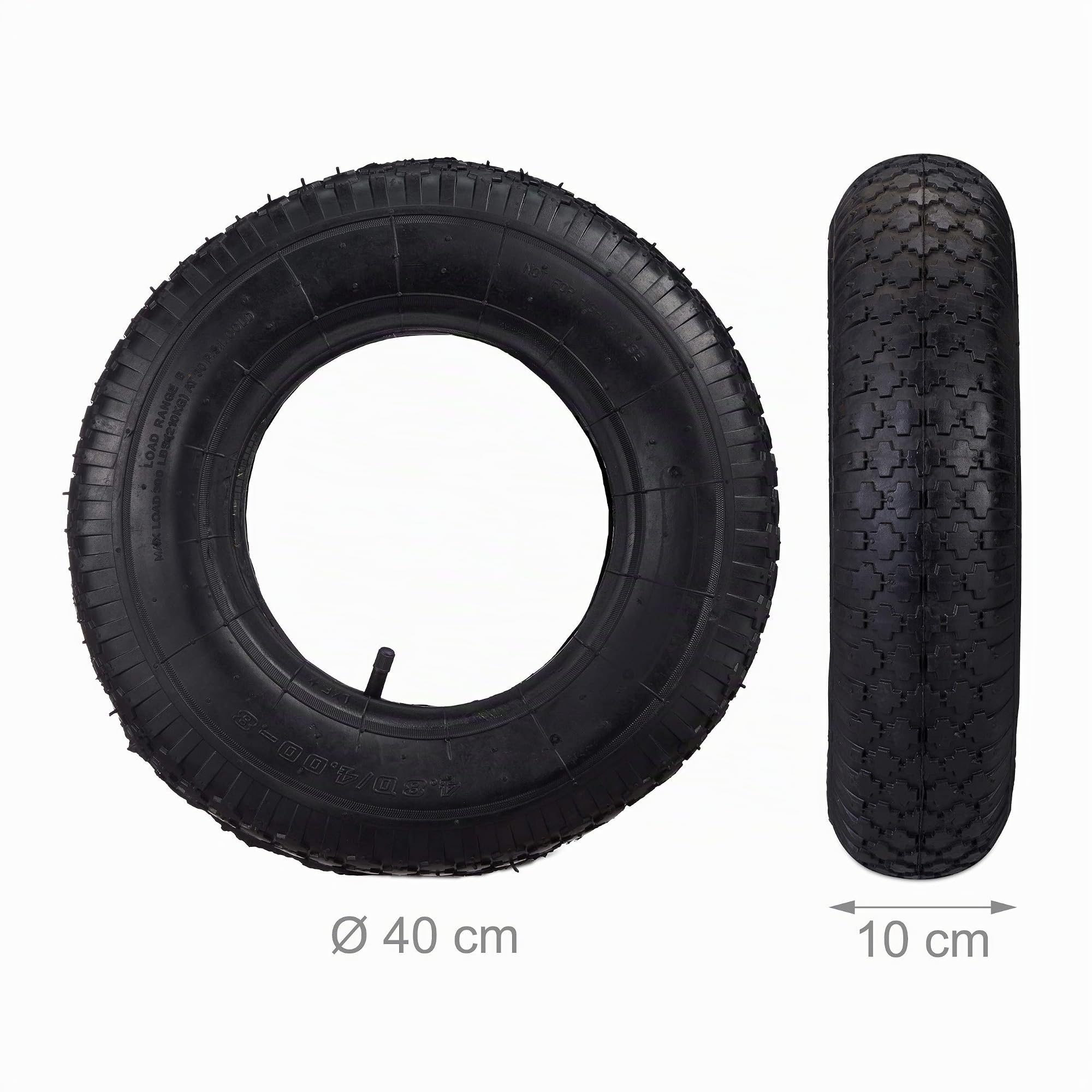 Relaxdays Roue brouette 4.00-8’’ avec Chambre à air, Crampons, 150 kg, Chariots, 400x100mm, Noir