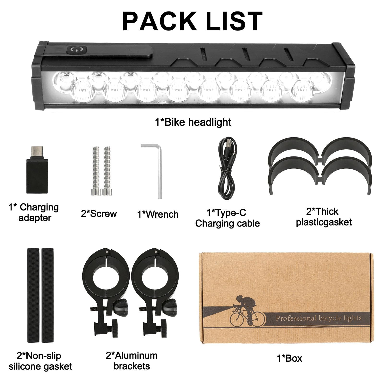 Luces para bicicleta, 17 LED de 25500 lúmenes, luz de bicicleta con 4 modos, 10000 mAh, luz recargable por USB, faro de bicicleta con pantalla de alimentación digital, luces de haz ancho para montar