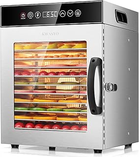 Kwasyo Déshydrateur Alimentaire 750W Inox avec 12 Plateaux, Déshydrateur Professionnel avec Minuterie Numérique, Contrôle Température, Protection Surchauffe, Livre de Recettes Inclus