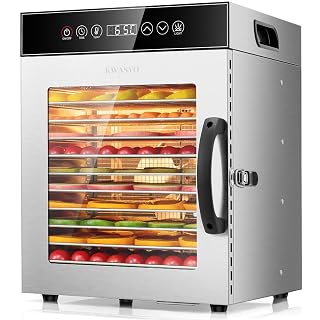 Kwasyo Dörrautomat Edelstahl 750W mit 12 Etagen, Profi Dörrgerät & Dörrautomaten Lebensmitteltrockner, Digitaler Timer, Temperaturregelung, Überhitzungsschutz, Rezeptbuch inklusive - Amazon product rated Grade A