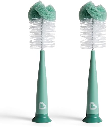 Munchkin Sponge Cepillo para botellas, diseño moderno, paquete de 2, salvia