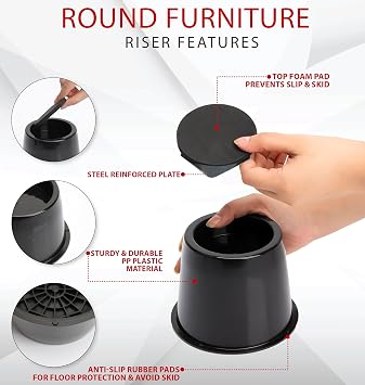 Utopia Bedding 3 Inch Bed Risers 8 Pack, Round Heavy Duty, Black