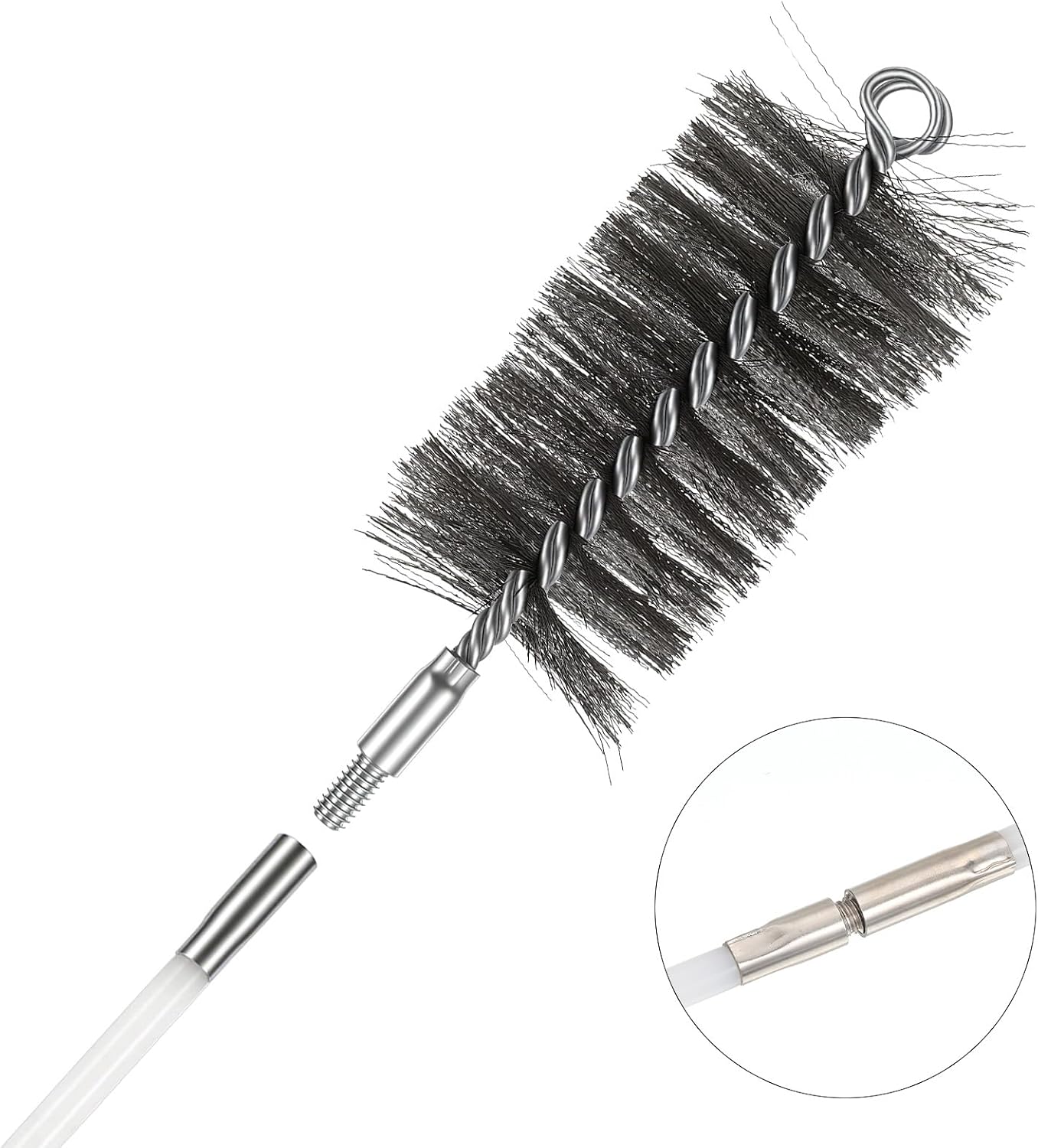 50-inch Long Tent Wood Burning Stove Pipe Cleaning Brush with Stainless Steel Bristles, and Chimney Cleaning Wire Brush with 4 Flexible Rods, 2.5'' Brushs Heads for Insulated Chimneys