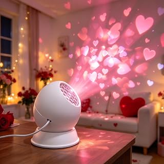 360° Rotating Pink Heart Projector Light, Romantic Valentine's Day Indoor Heart Decorations, Small Romantic Night Lamp Projector for Bedroom, Date Night Party, Home Decor, USB Powered