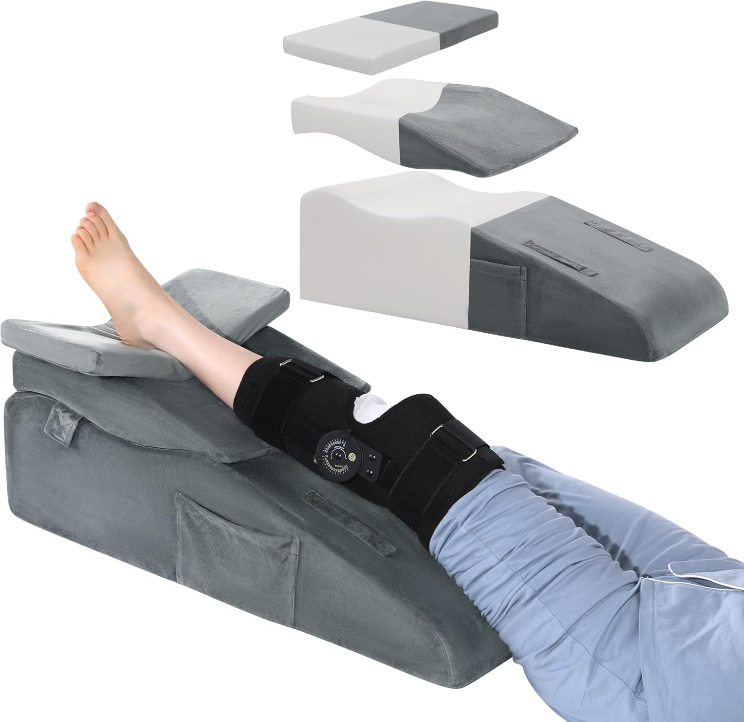 ROYALAY Adjustable Leg Elevation Pillows for After Surgery, Leg Wedge Pillow After Knee Replacement Post Surgery with Machine Washable Cover, Height Adjustable Knee Wedges