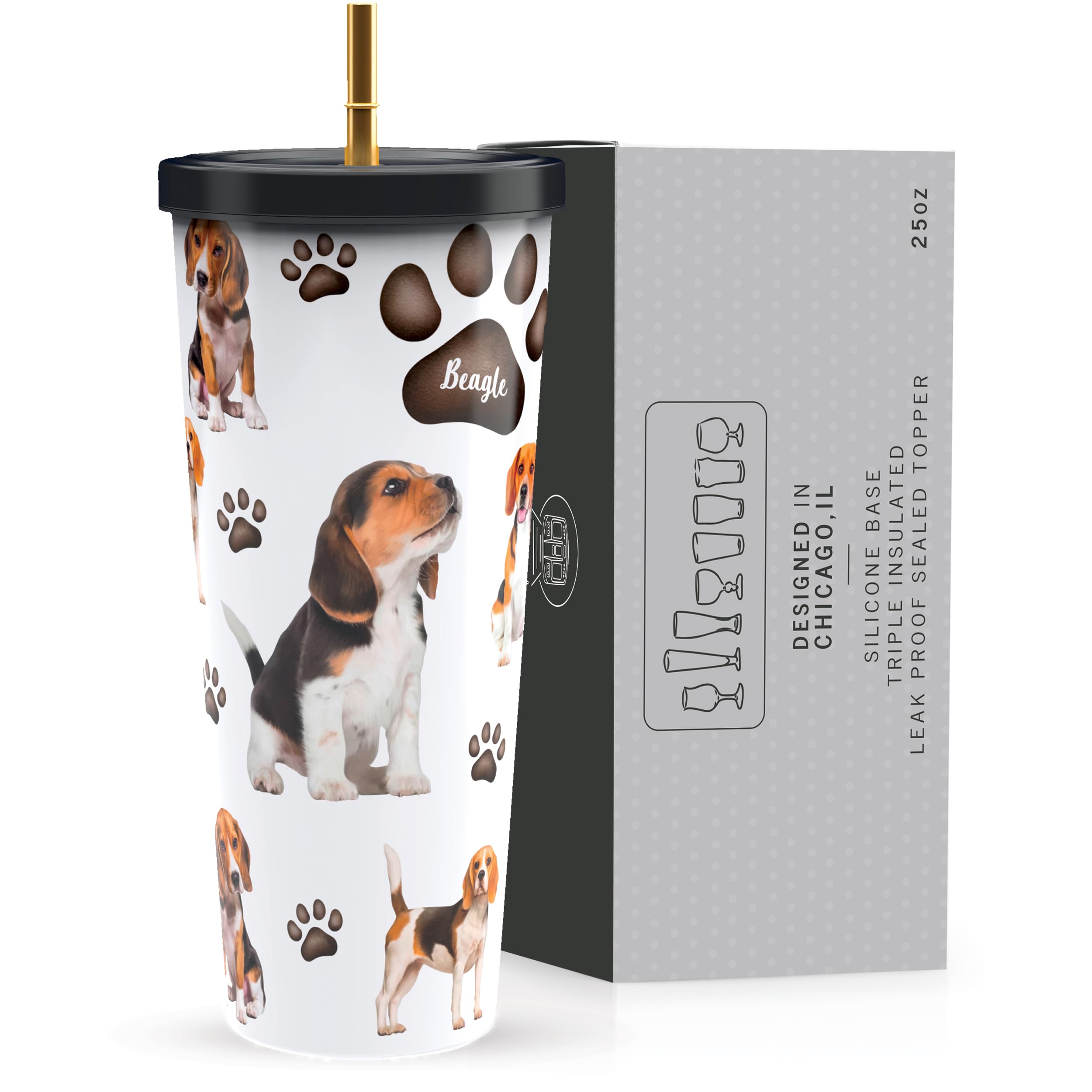Greenline Goods Beagle Insulated Tumblers with Lids and Straws – Stainless Steel Tumblers for Hot & Cold Beverages, Elegant Coffee Tumbler Design, – Functional Insulated Tumbler with Straw