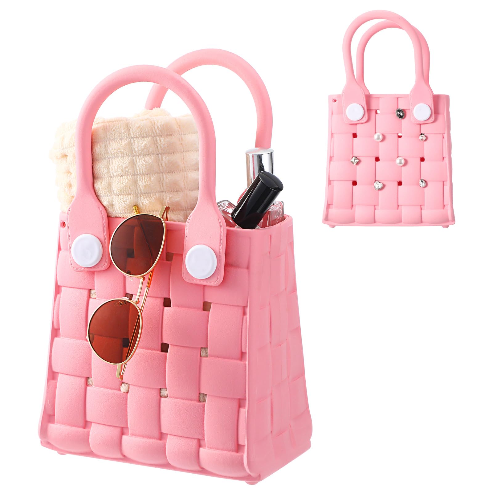 Sureio Mini Rubber Tote Bag for Girl Small Beach Bag Waterproof Beach Tote Portable Travel Open Handbag Outdoor Sport for DIY