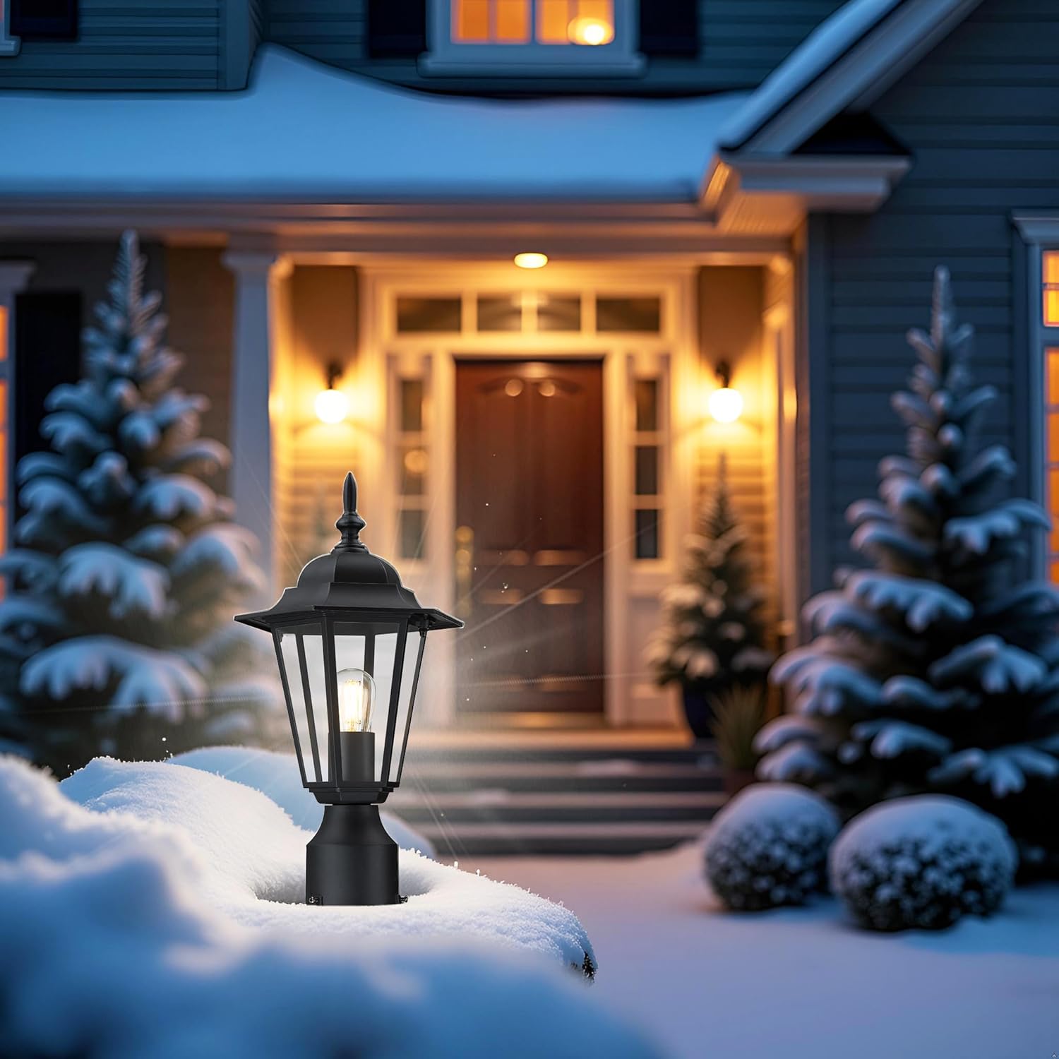 GRUENLICH Outdoor Post Light, Black Waterproof Lamp Post Lights Fxiture, Aluminum Pole Lantern for Outside Yard Pathway Garden, 2 Pack