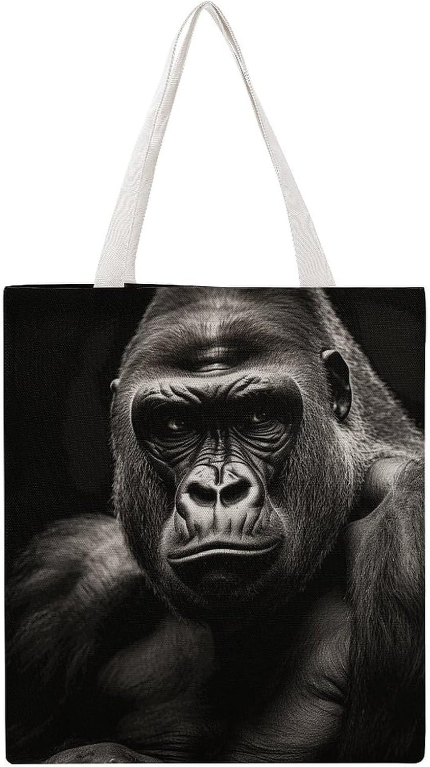 Cotton Canvas Tote Bags Heavy Duty Reusable Grocery Male Gorilla Shopping Bag with Shoulder for Women Men Carry-All for Travel Beach Work Picnic Daily Essentials