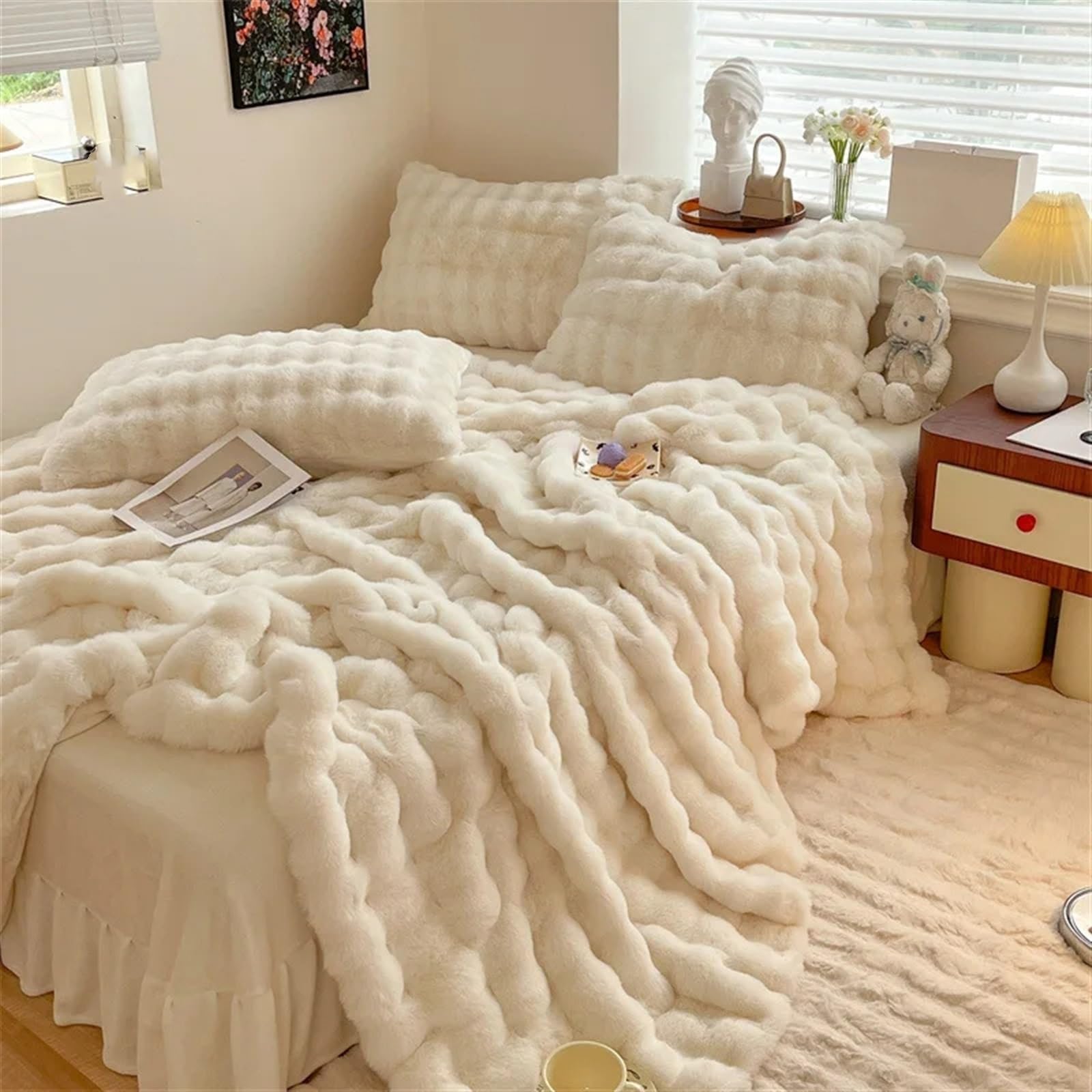 Housse de couette fausse fourrure lapin contre le froid literie