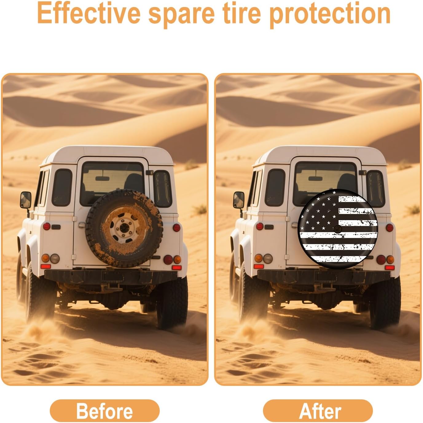 Black White Vintage American Flag Spare Tire Cover with Camera Hole, for Wrangler Tire Cover with Backup Camera Hole, SUV RV Trailer and Many Vehicle (17 Inch for Diameter 82"-83")