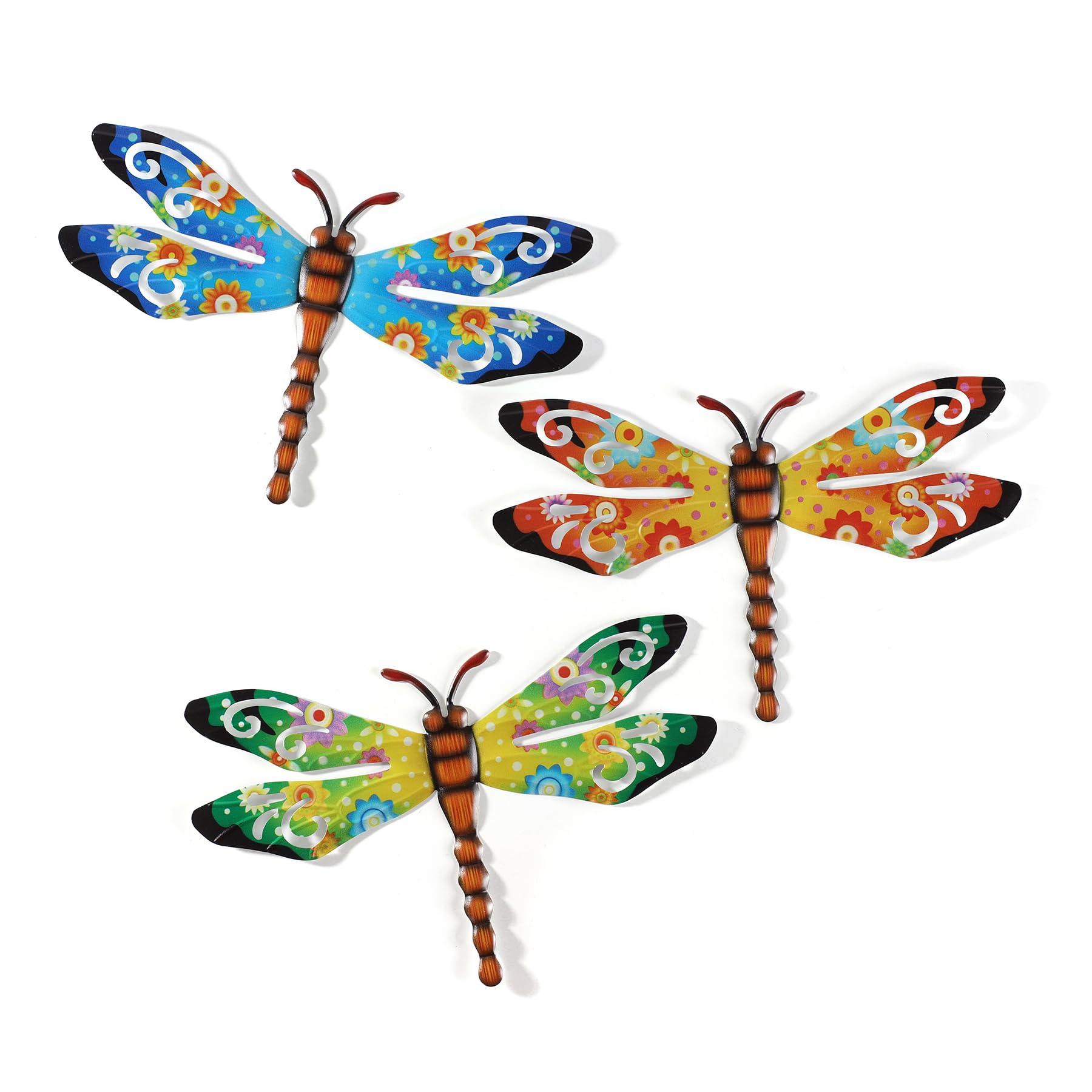 ScwhousiMetal Dragonfly Outdoor Wall Decor,Patio Fenxce Wall Art,Hanging Decorations for Living Room,Bedroom,3 Pack