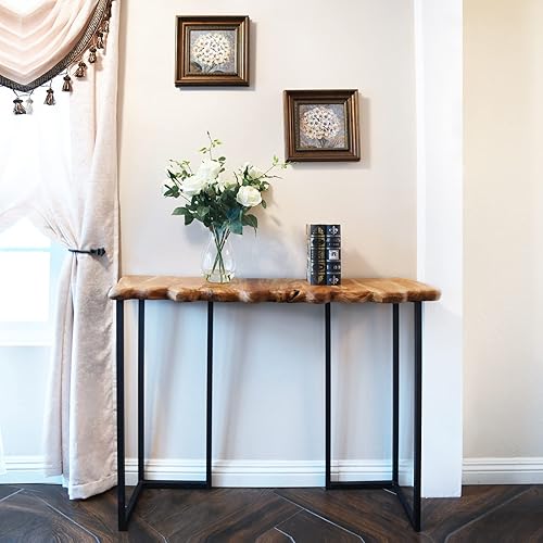 WELLAND Cedar Wood Live Edge Console Table 13" D x 42" W x 33" H Writing Desk, Vanity, Rustic Display Wood Table for Living Room, Hallway, Bedroom, Dining Room, Entryway