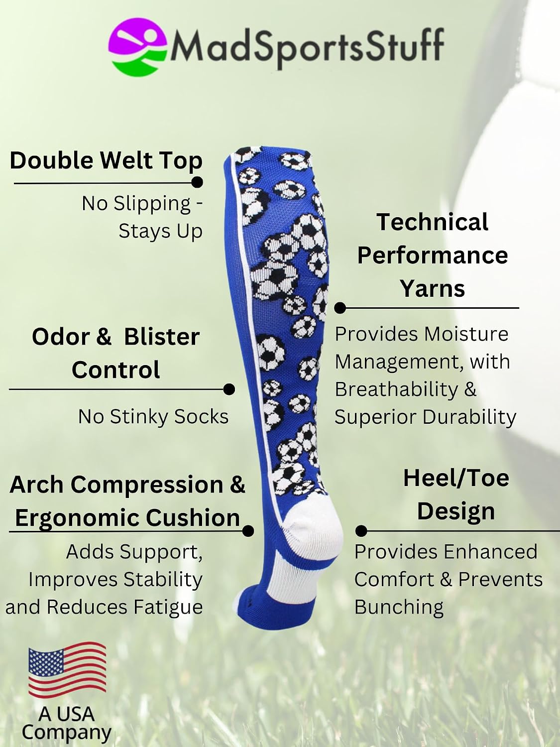 MadSportsStuff Crazy Soccer Socks with Soccer Balls for Girls and Boys Youth Kids Over the Calf Gift Accessories