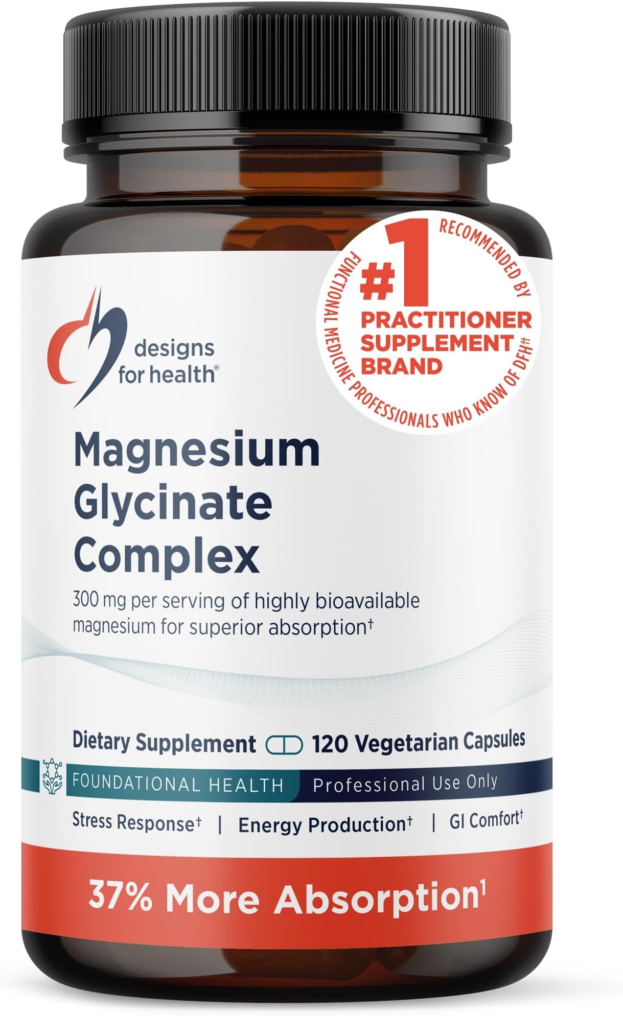 Designs for Health Magnesium Glycinate Complex - High Absorption, Patented Magnesium Complex - Promotes Calm Sleep, Energy, Bone & Heart Health, and Immune Support - Vegan, Gluten Free (120 Capsules)