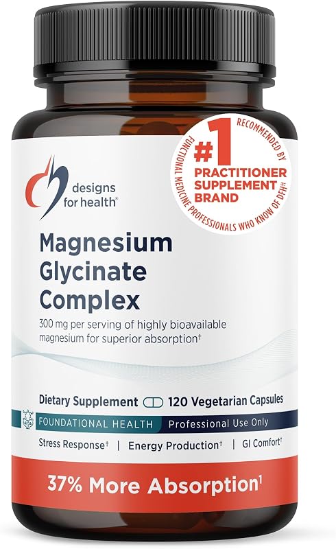 Designs for Health Magnesium Glycinate Complex - High Absorption, Patented Magnesium Complex - Promotes Calm Sleep, Energy, Bone & Heart Health, and Immune Support - Vegan, Gluten Free (120 Capsules)