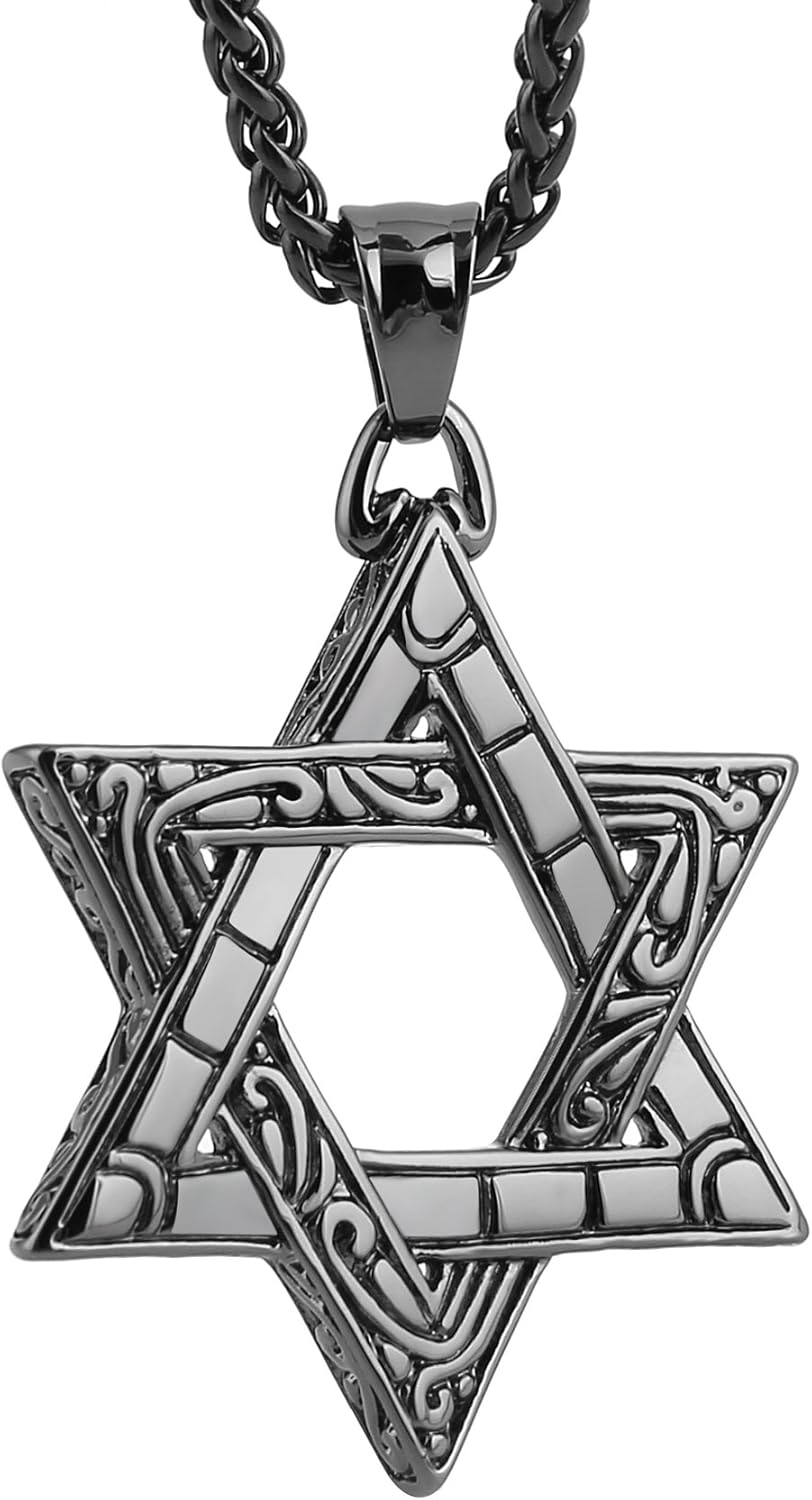 HZMAN Magen Star of David Pendant Necklace Women Men Chain Silver Stainless Steel Israel Necklace