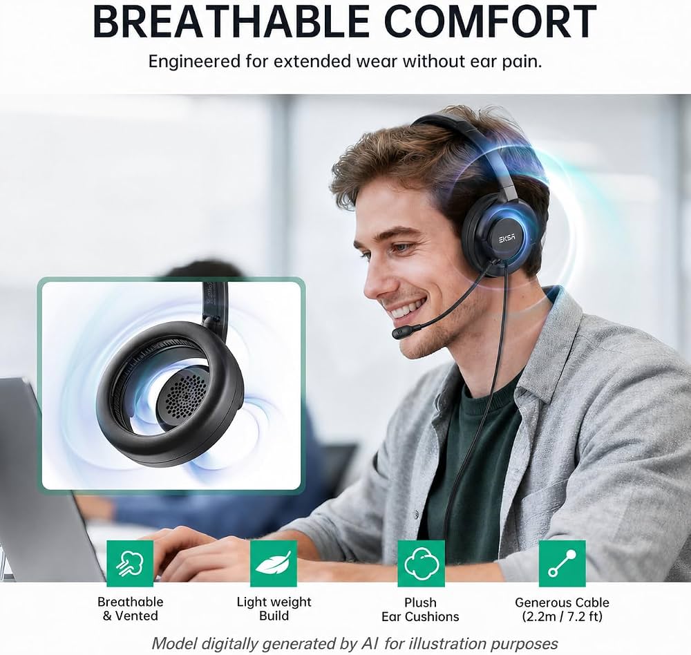 Amazon.co.jp: EKSA H27 USB 式 パソコン用ヘッドセット マイク付き