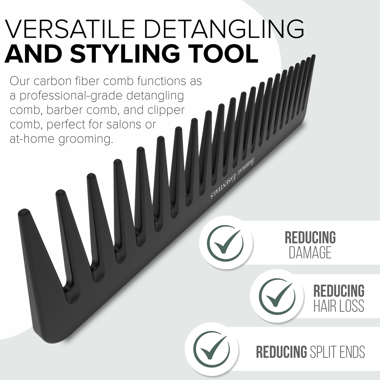 Black Carbon Wide Tooth Comb (7 Inch) - Professional Detangling & Styling Tool for Men & Women, All Hair Types