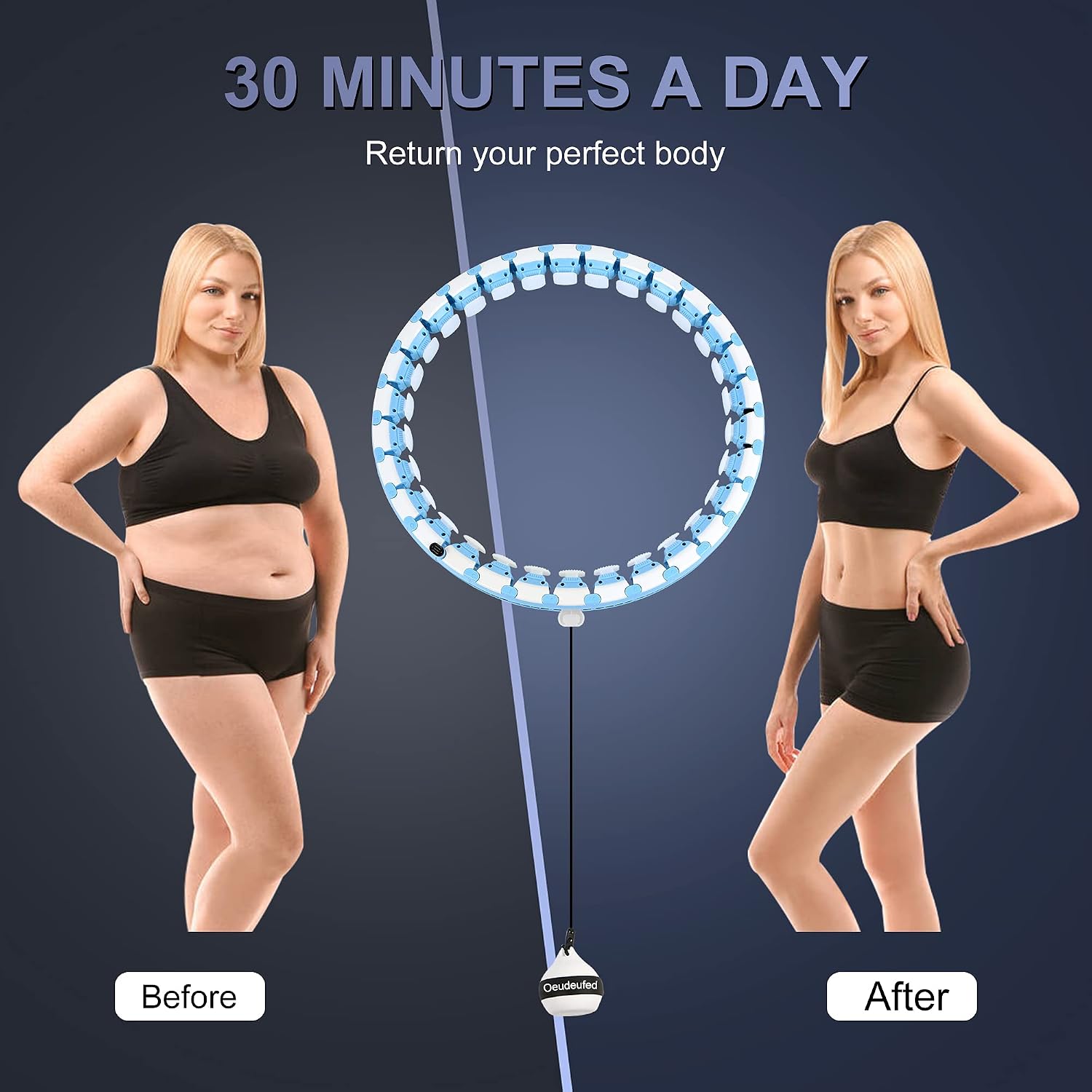 Oeudeufed Smart Weighted Exercise Hoops Plus Size,for Adults Weight Loss,30 Detachable Knots,Fitness Exercise Hoops,Abdominal Trainers