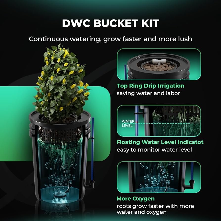 Complete DWC Hydroponic Grow System - Two 5 Gallon Deep Water Culture Kits With Nutrients