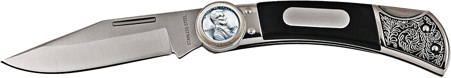 American Coin Treasures Coin Pocket Knife Lincoln Steel Penny | Genuine United States One Cent | Engravable Plate | Certificate of Authenticity