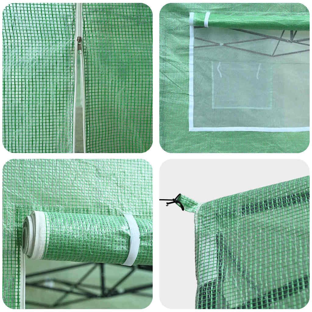 Begehbares Gewächshaus mit Eisenrahmen, Grün, 290 x 870 x 315 cm, faltbar, halbtransparente Polyethylenabdeckung, robuste Konstruktion für Pflanzenpflege, einfache Montage,
