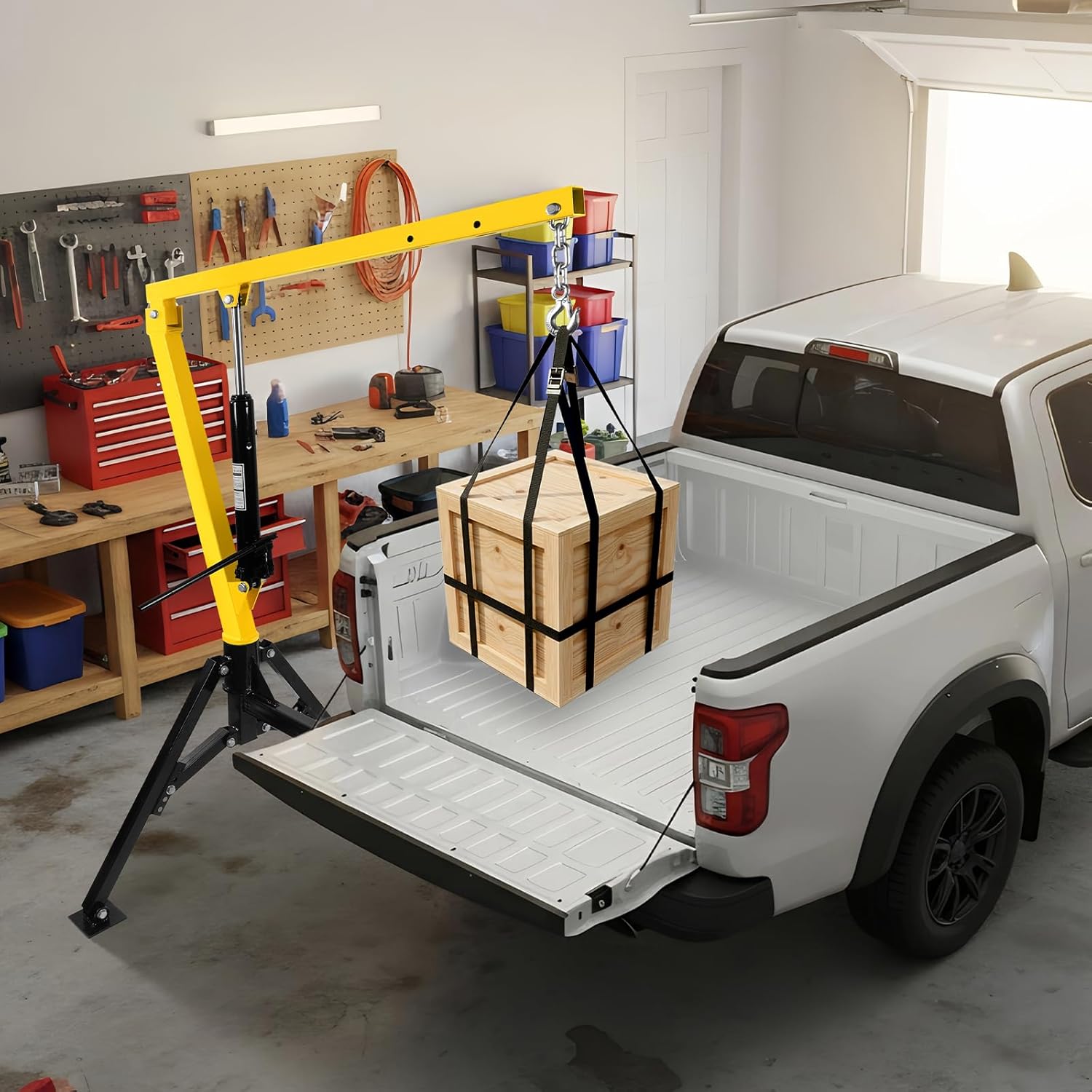 Hydraulic Pickup Truck Crane, 360° Swivel, Heavy-Duty Hitch Mounted Truck Crane with 3 Boom Capacity Options: 500lbs, 800lbs, 1200lbs for Lifting Goods in Construction, Forestry, Factory